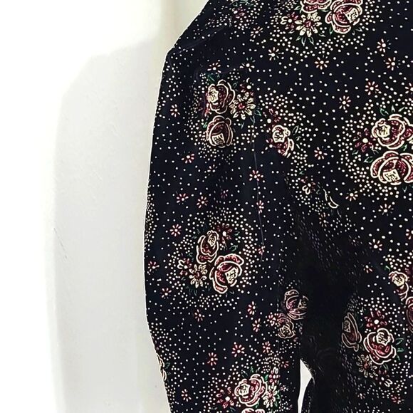 Another Thyme Vintage Black Velvet Jacket, Purple Roses & Dot Design, Sz Medium - Picture 5 of 10